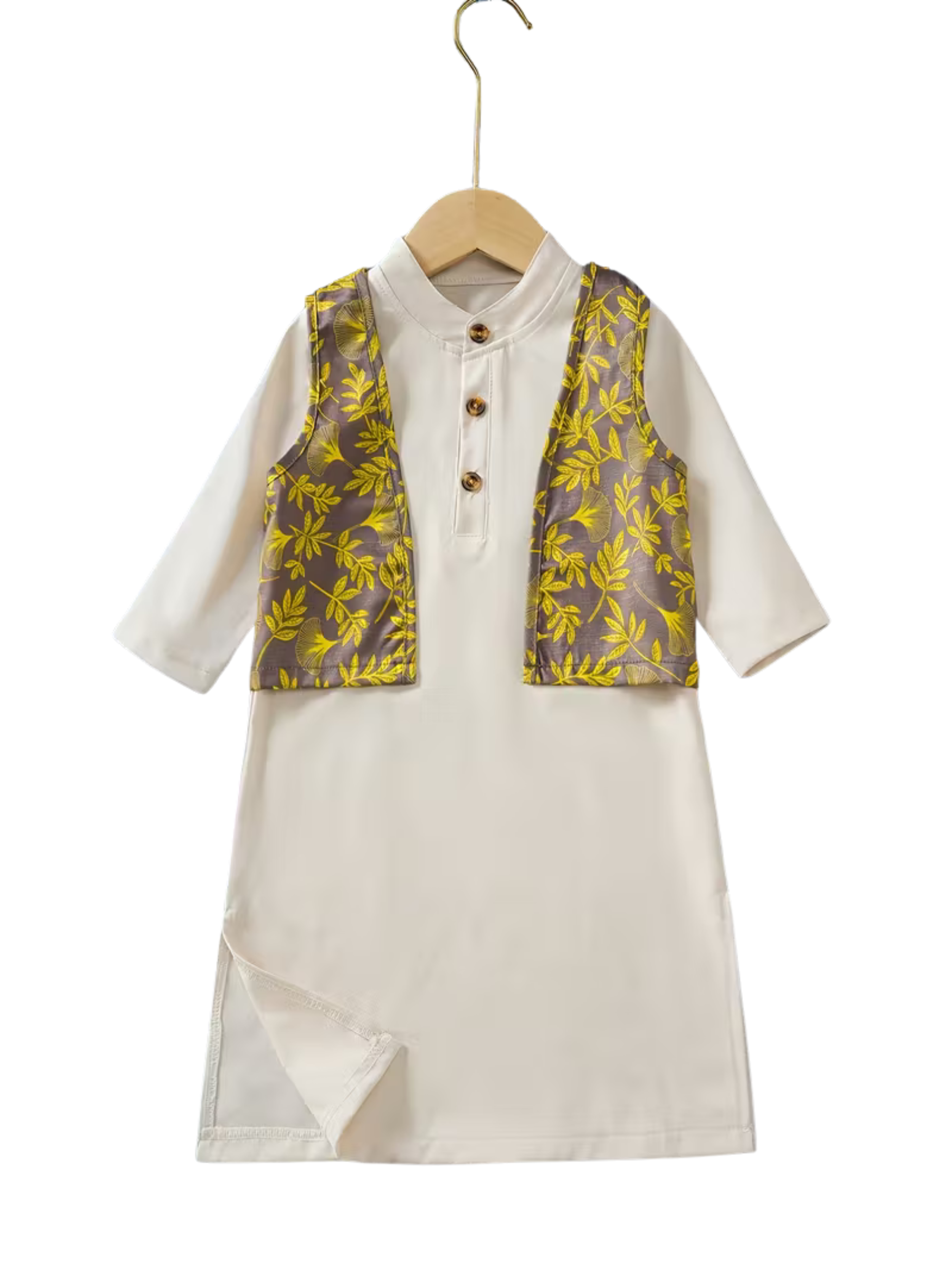 Boys' Clothing, Autumn Outfit, Ethnic Vest and Stand Collar Tunic 2pcs Set with Slit for Easy Play, Youngsters' Outfit, Youngsters' Essentials, Spring/Fall Wear, Back-to-School Season, Holiday Party, Casual Youngsters' Suit, for Outdoor